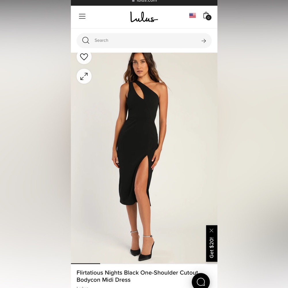 Lulus one shoulder bodycon black cut out midi dress